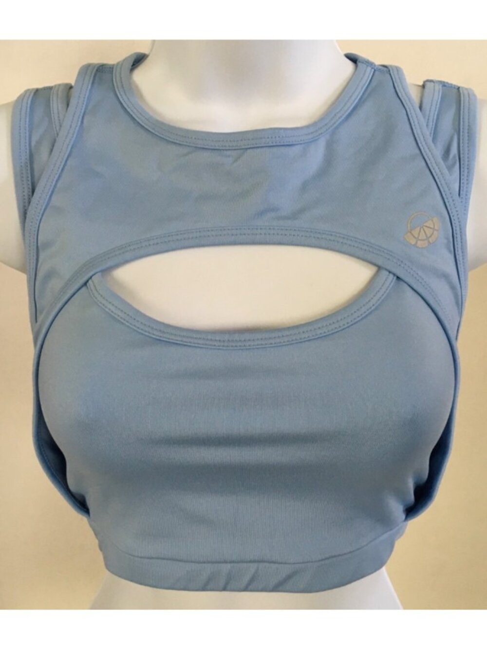 Movi Activewear Sport Bra Size S Blue Front Cutout Wireless Unpadded Pull On